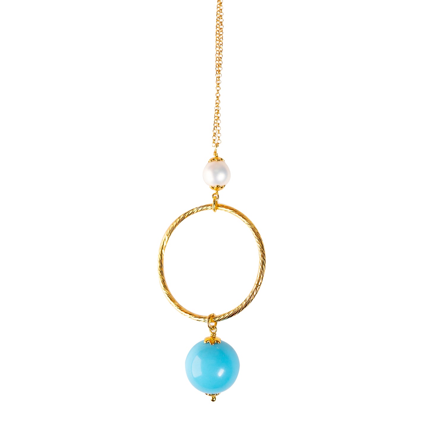Long Silver Necklace with Turquoise