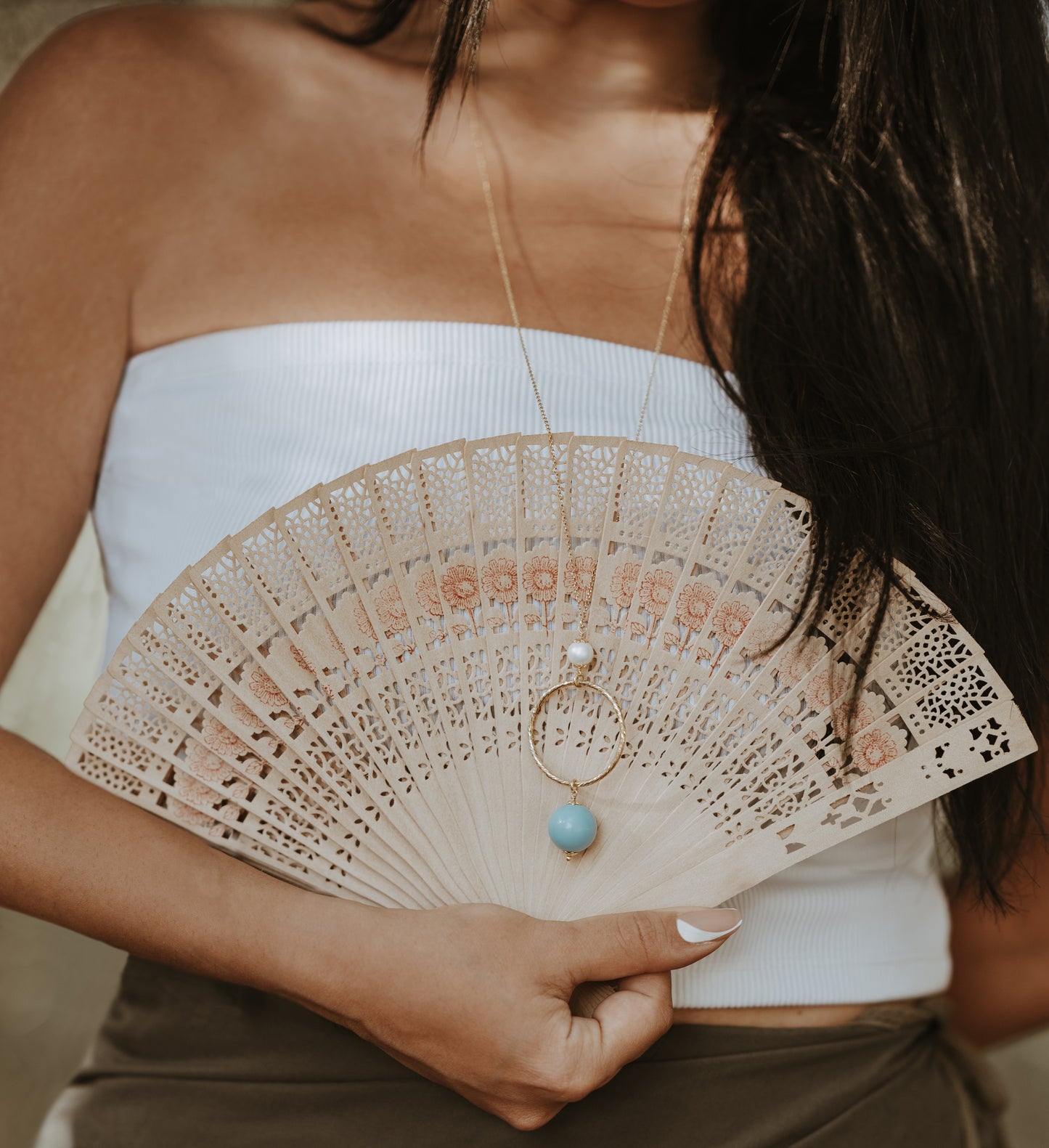 Long Silver Necklace with Turquoise