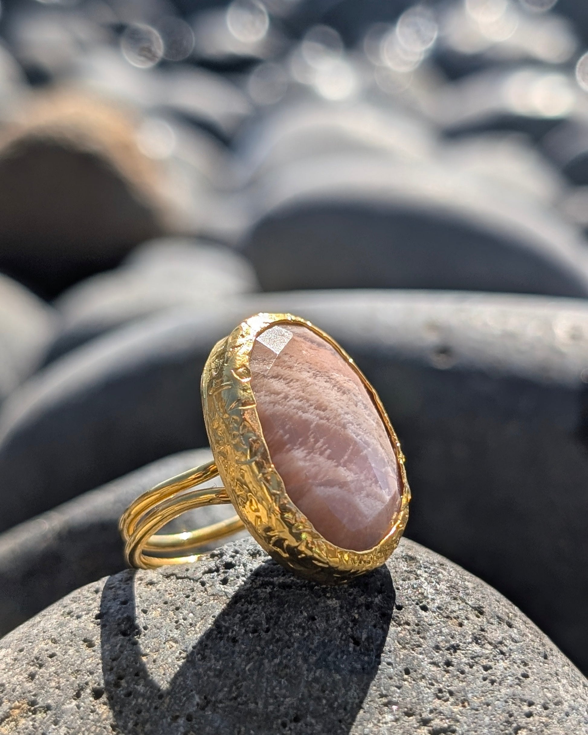 Textured Ring with Rose Stone