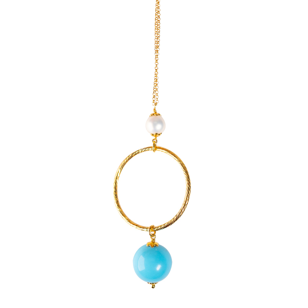 Long Silver Necklace with Turquoise