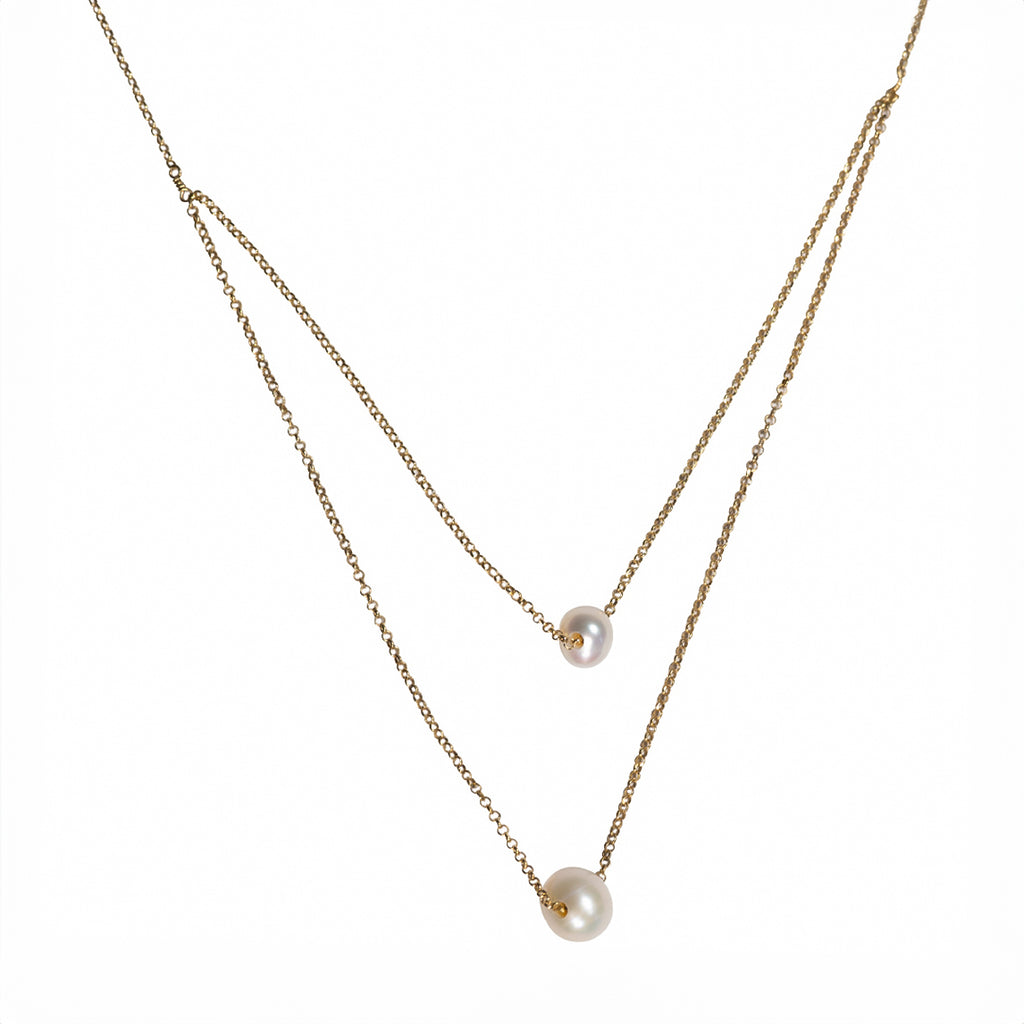 Yellow Silver Necklace with Pearls