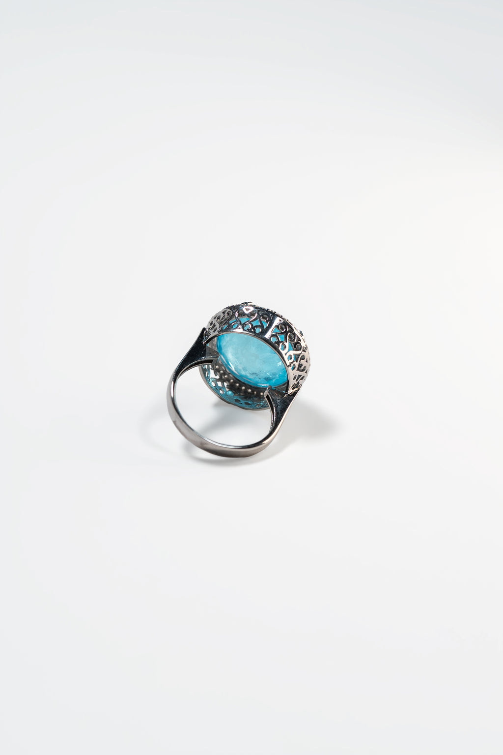 Aquamarine Halo Ring in Silver Tone
