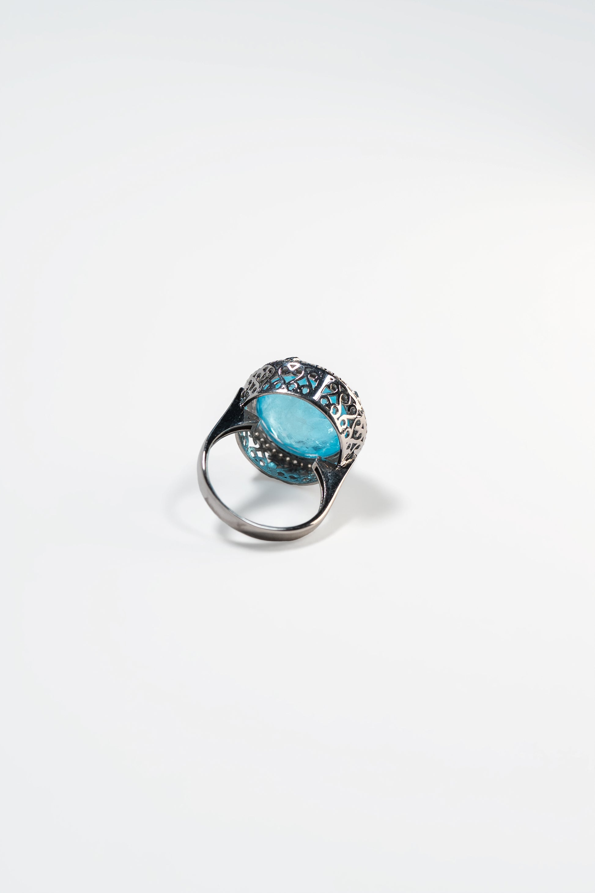 Aquamarine Halo Ring in Silver Tone