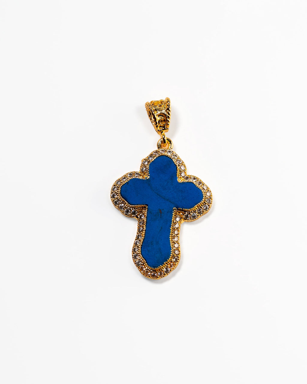 Blue Cross Pendant with Gold-Tone Frame