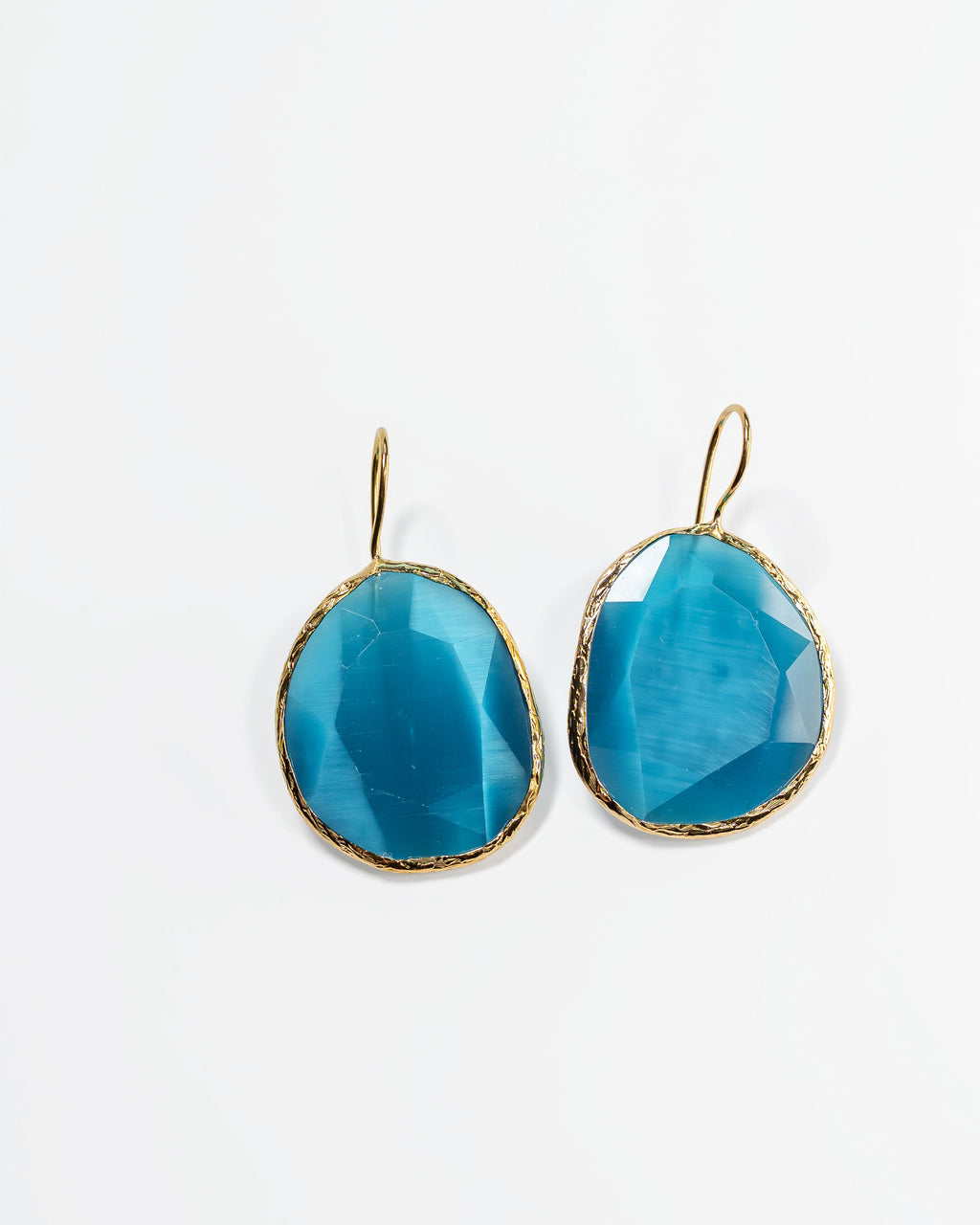 Blue  Faceted Drop Earrings in Gold Tone