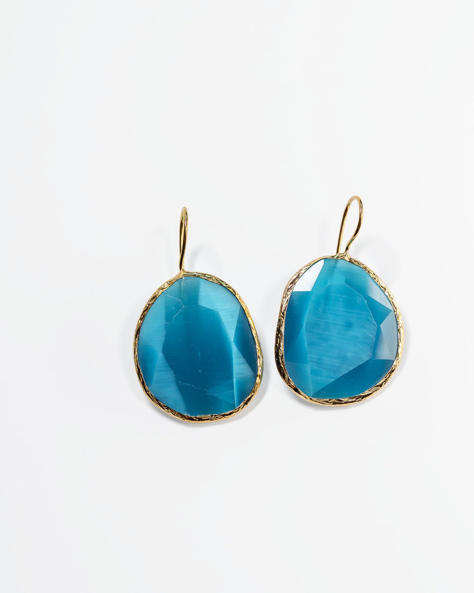 Blue  Faceted Drop Earrings in Gold Tone