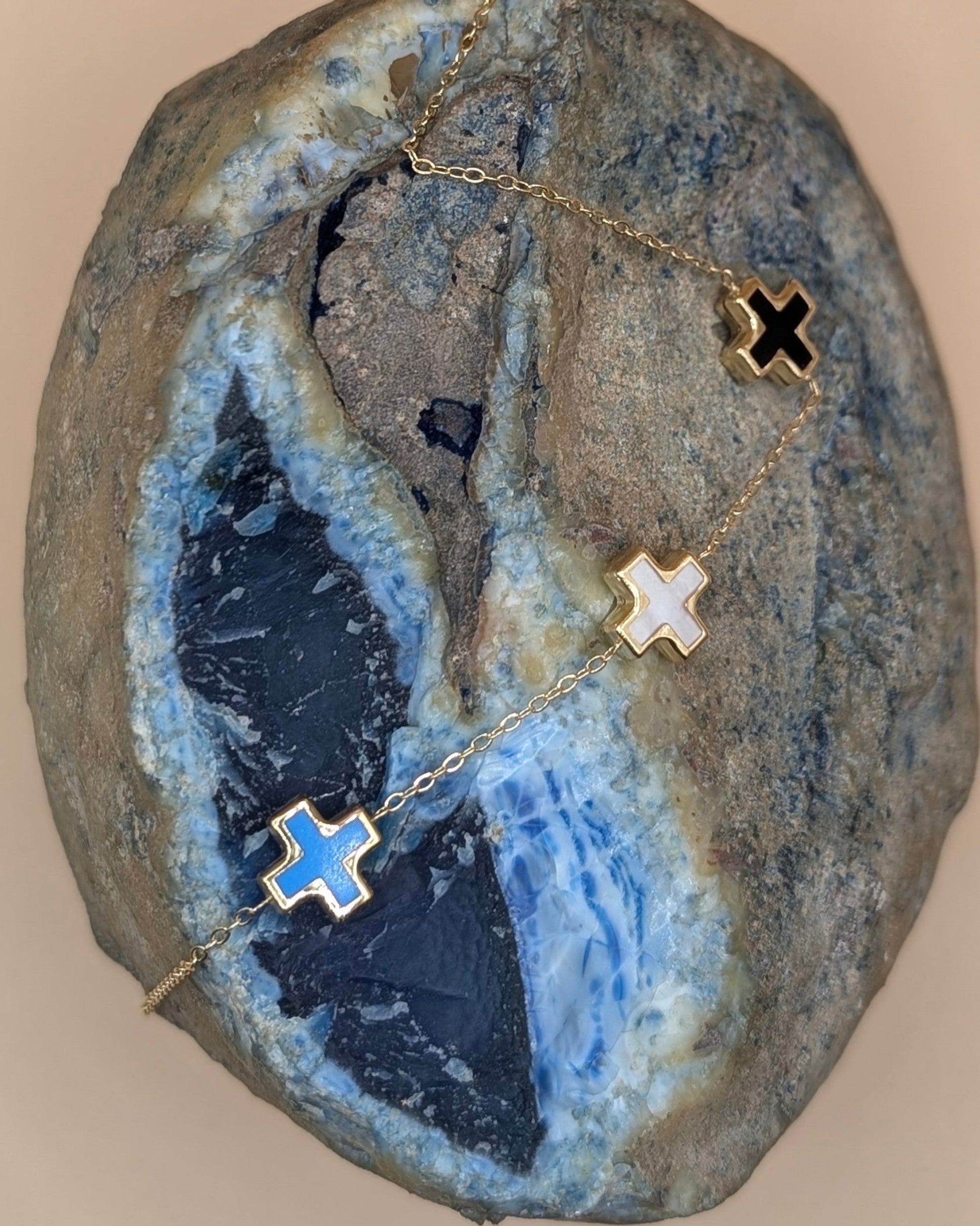 Blue and Black Cross Gold Bracelet