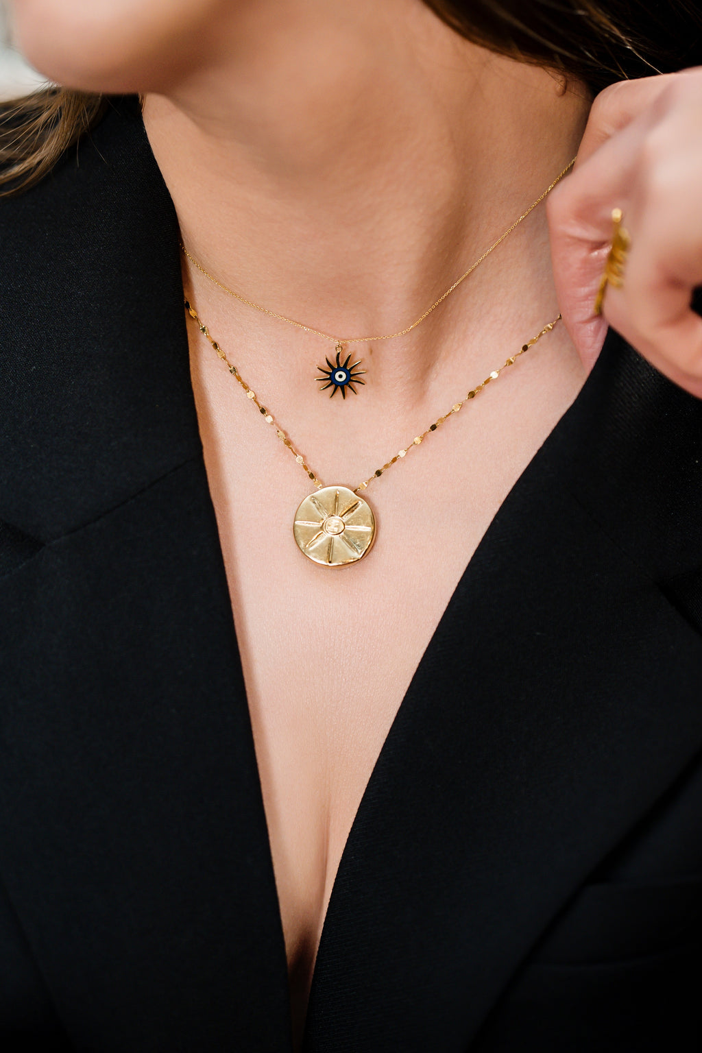 Gold Evil Eye Sun Necklace – Protection Pendant