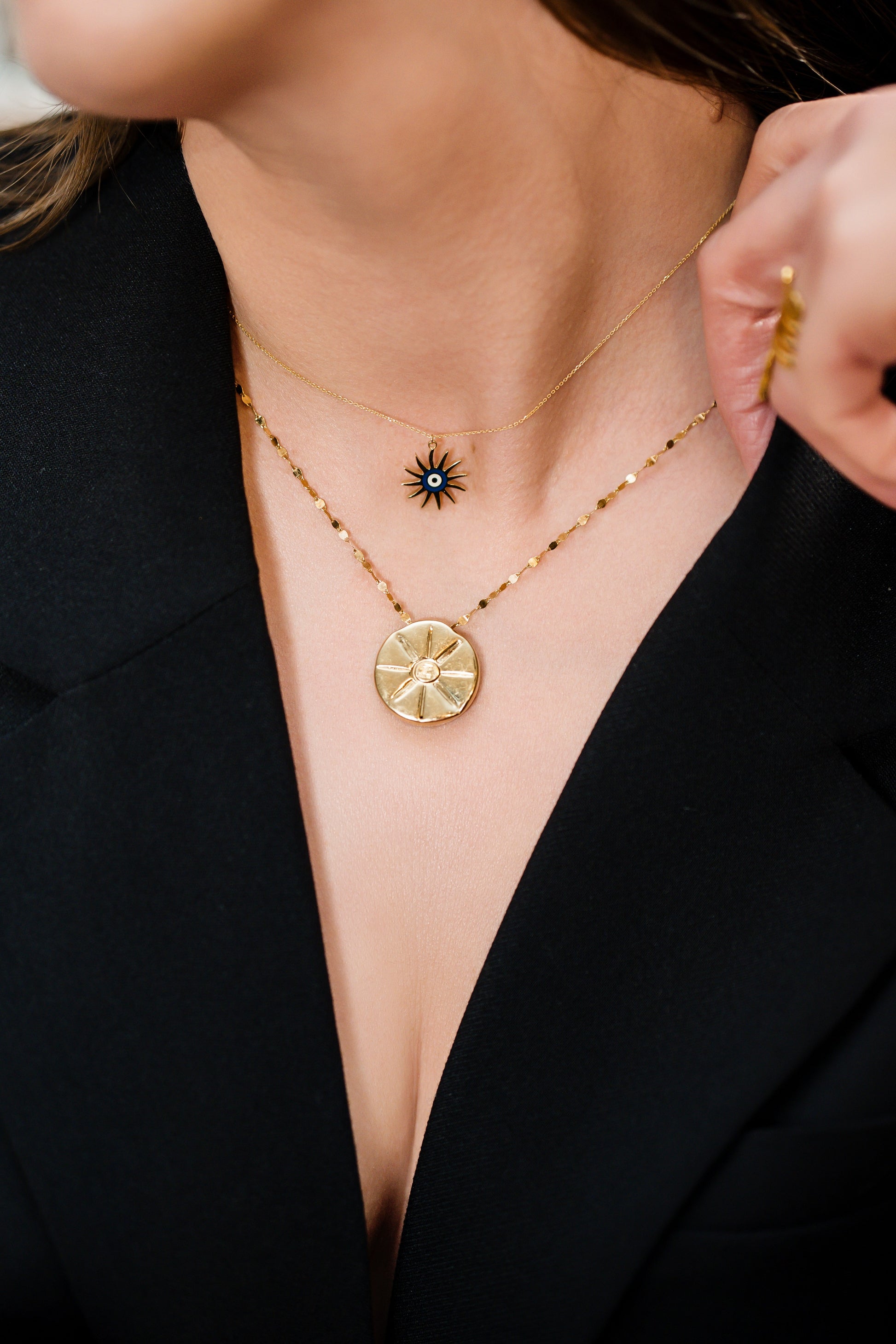 Gold Evil Eye Sun Necklace – Protection Pendant