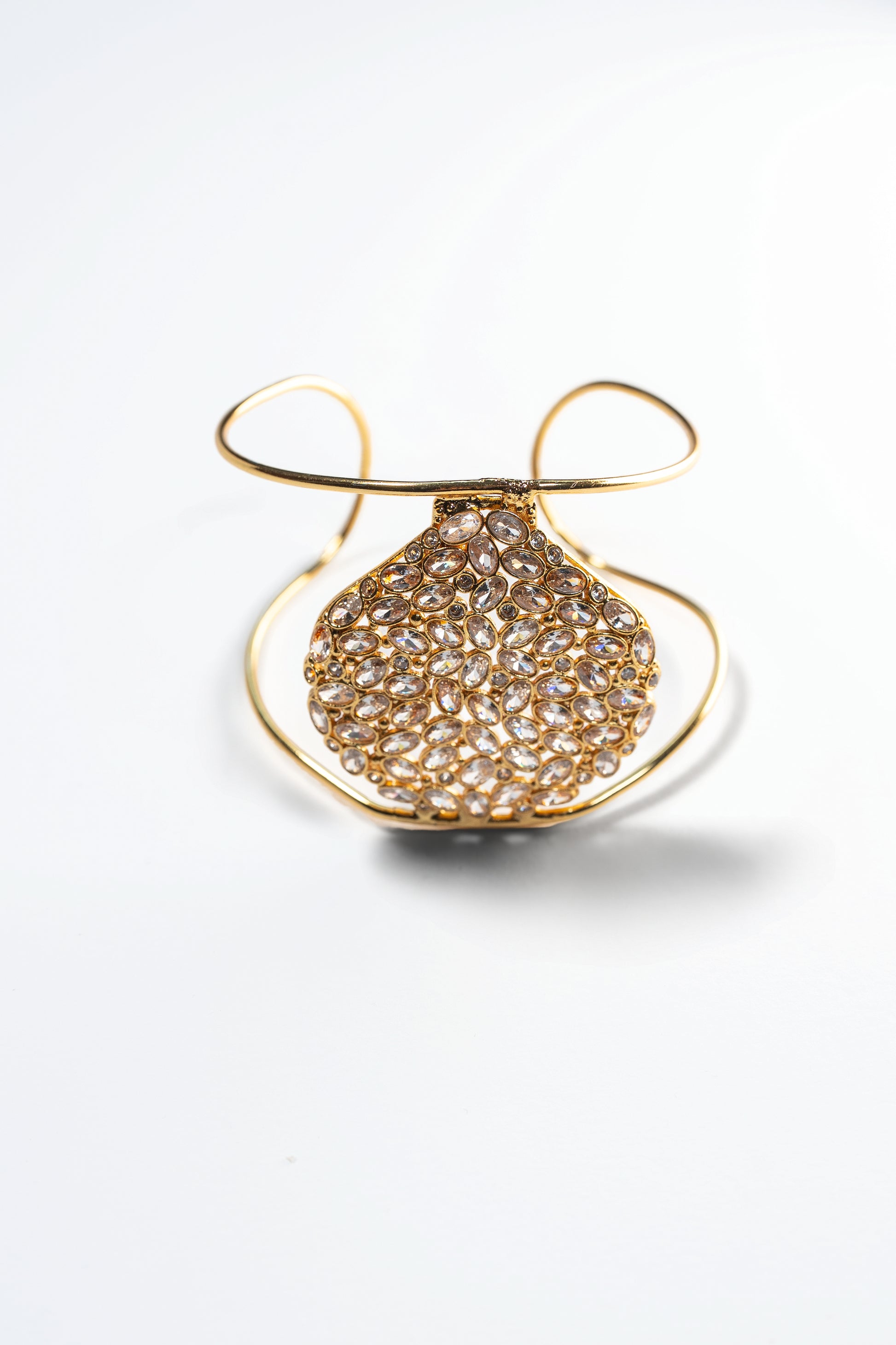 Gold-Tone Stainless Steel Crystal Cuff Bracelet – Adjustable Open Design