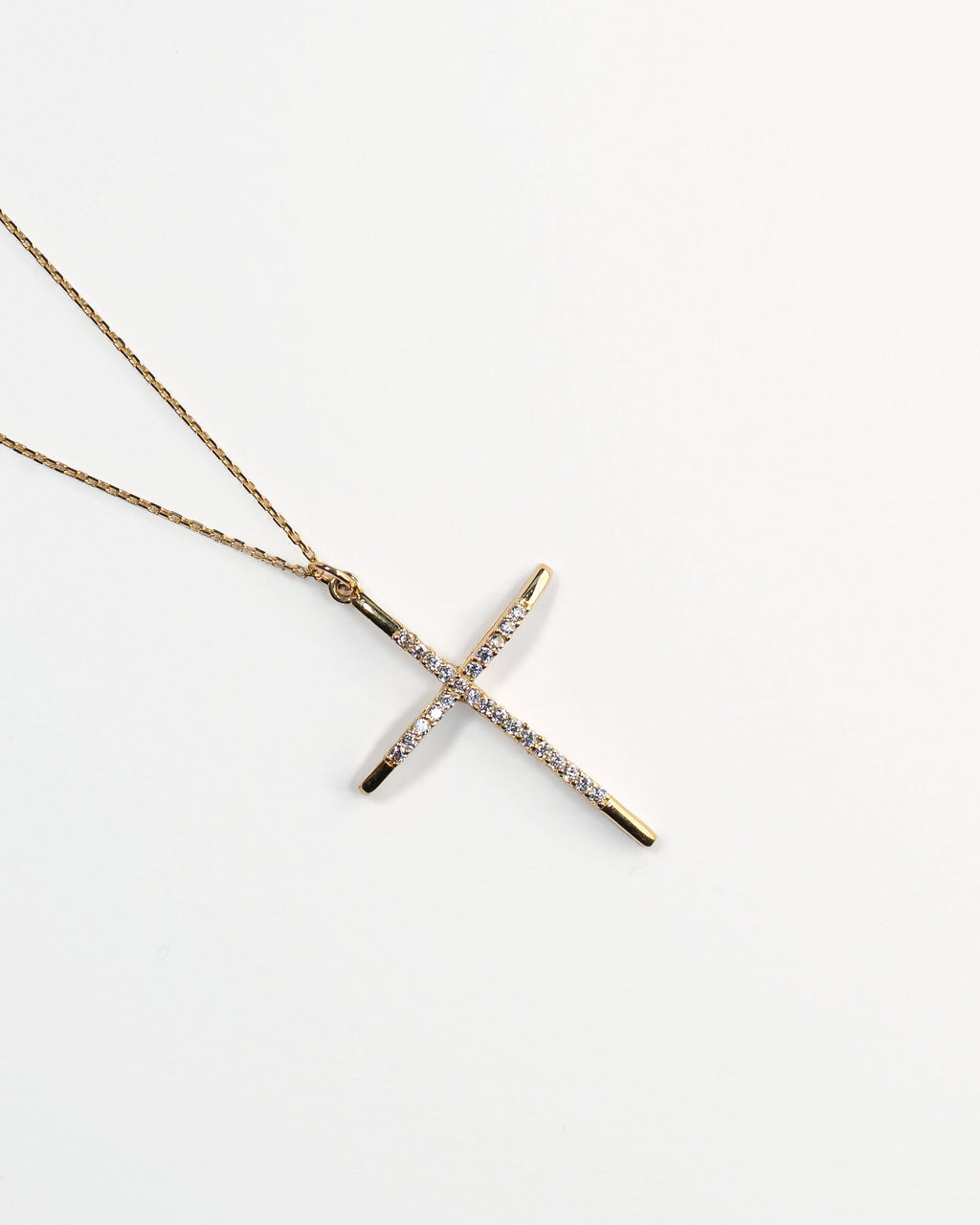 Gold Cross Necklace with Zircon Stones – Elegant Sparkle