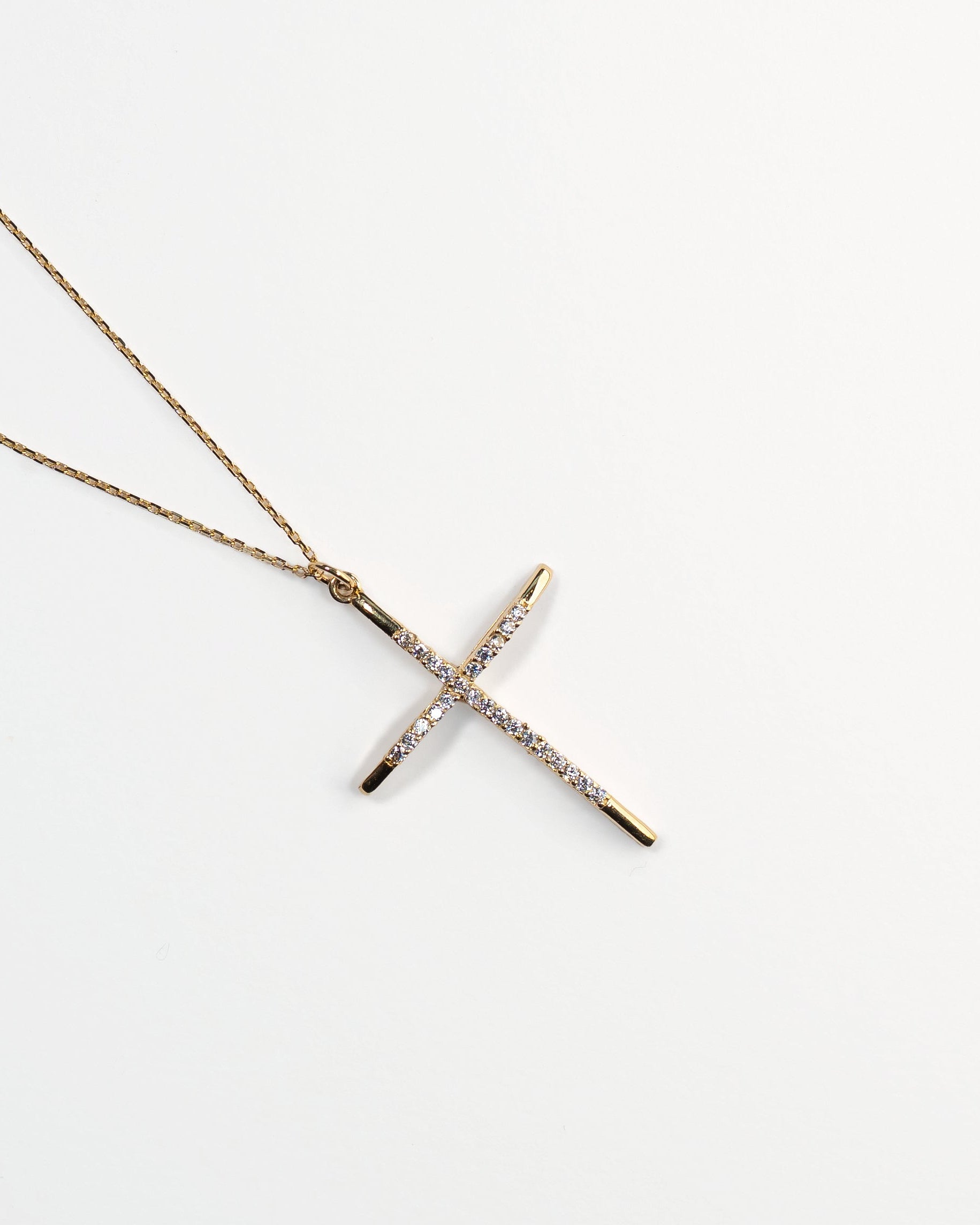 Gold Cross Necklace with Zircon Stones – Elegant Sparkle