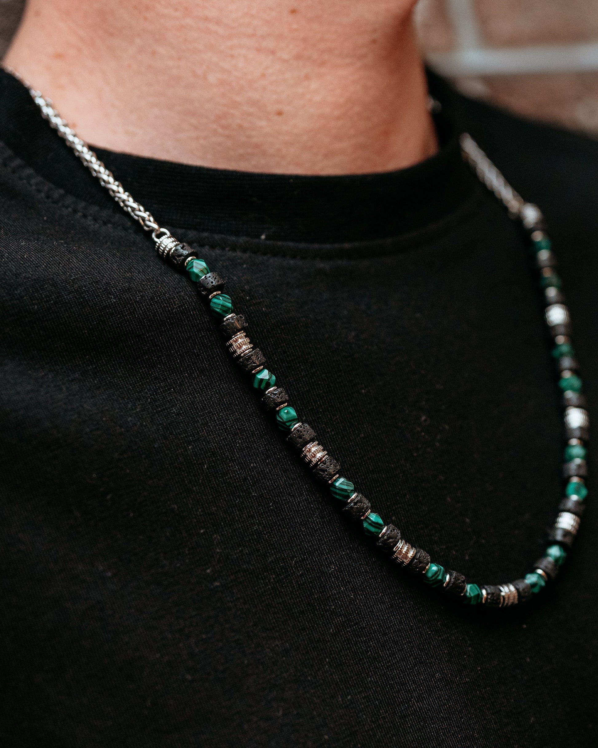 Green & Black Beaded Chain Necklace