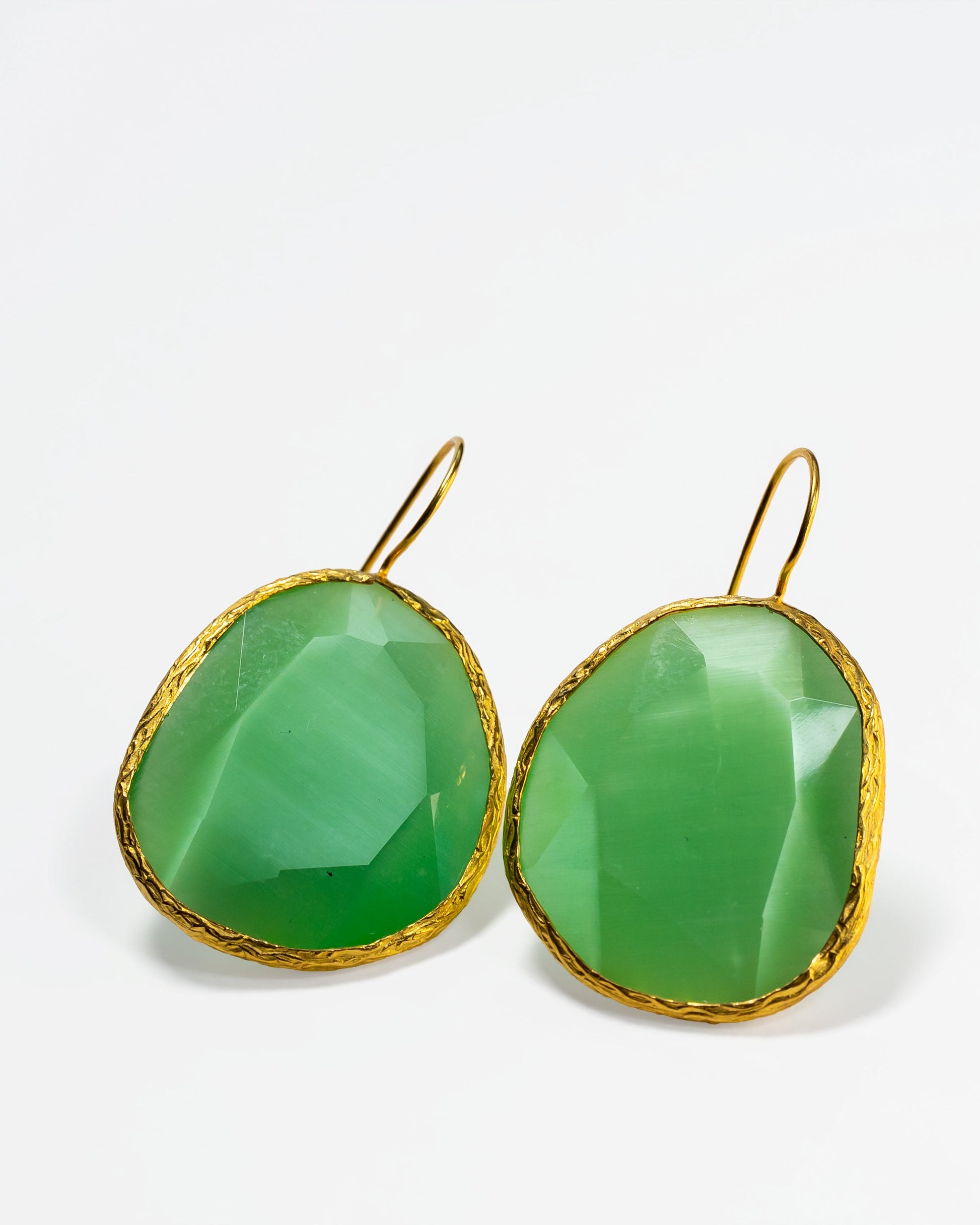 Green Faceted Drop Earrings in Gold Tone