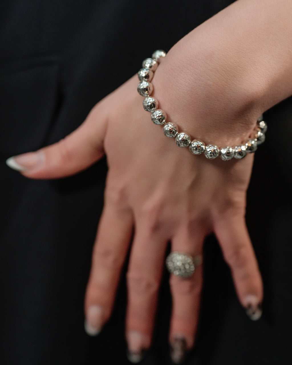 Hammered Silver Ball Bracelet