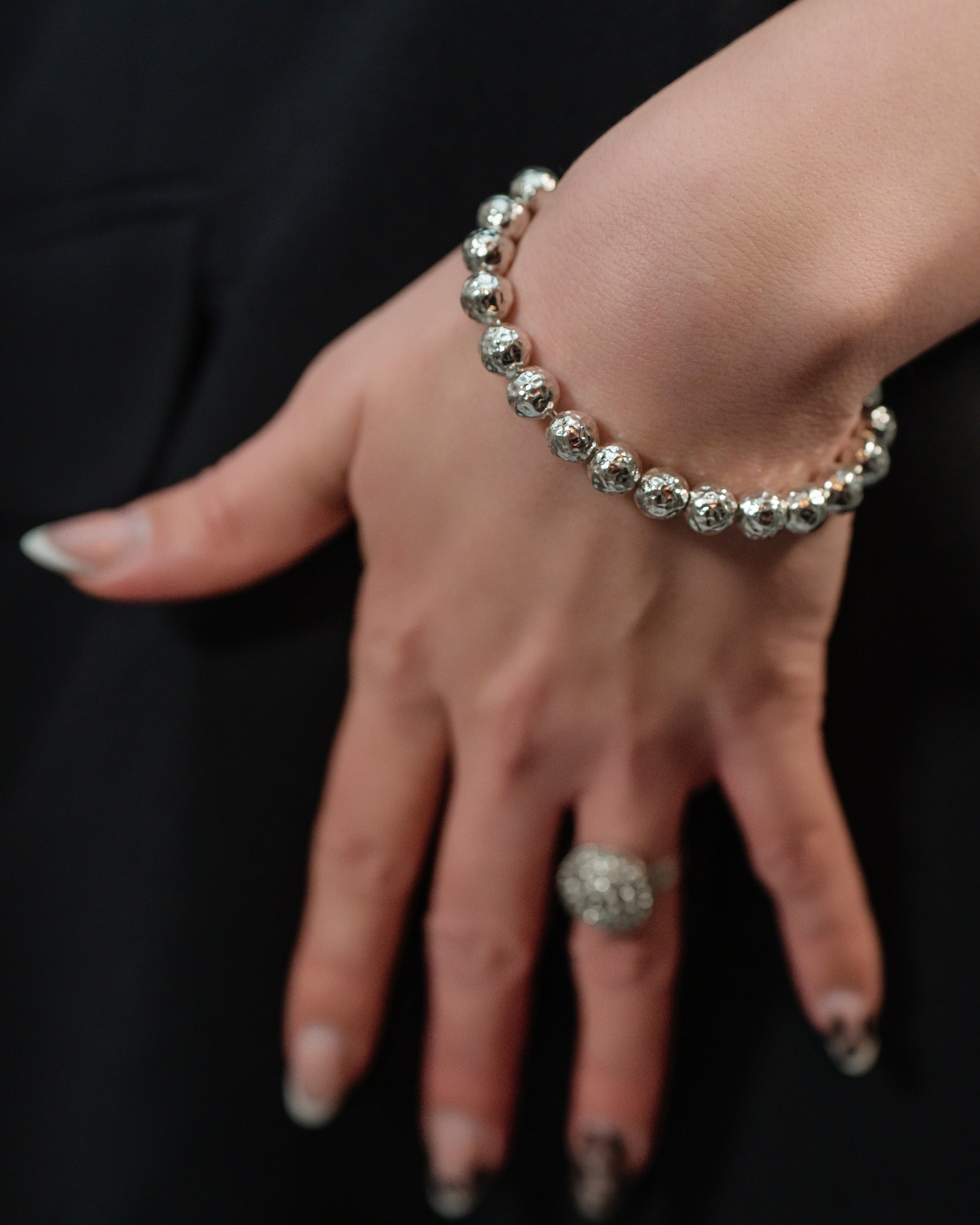Hammered Silver Ball Bracelet
