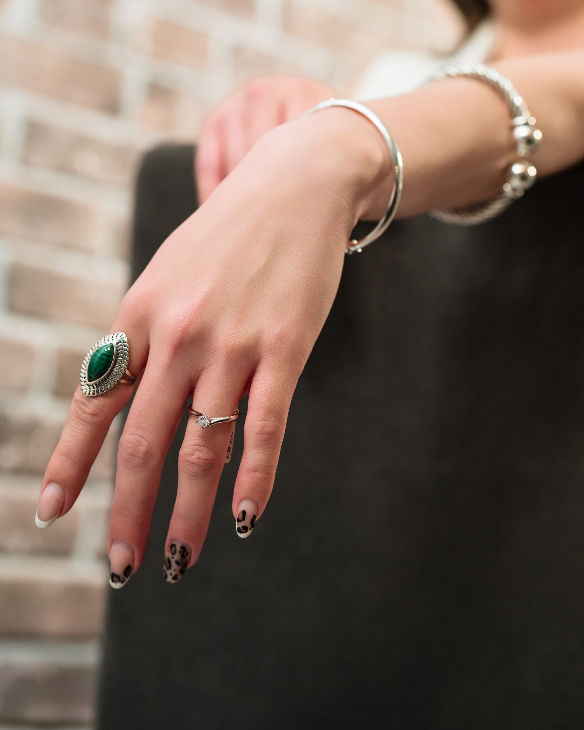 Malachite Eye Ring in Silver Tone