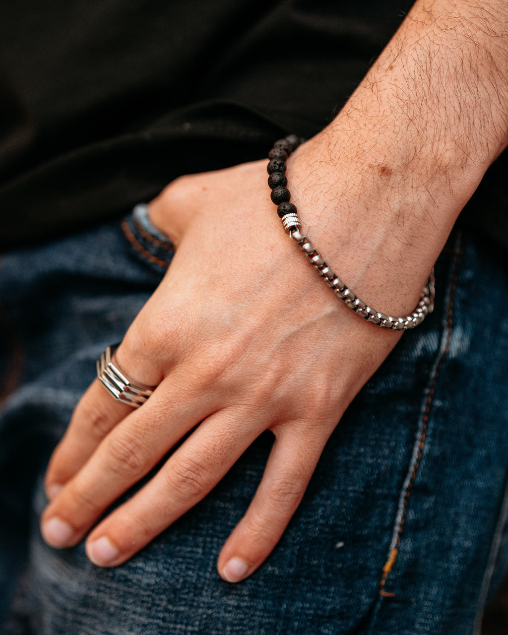 Men’s Lava Stone and Steel Bracelet