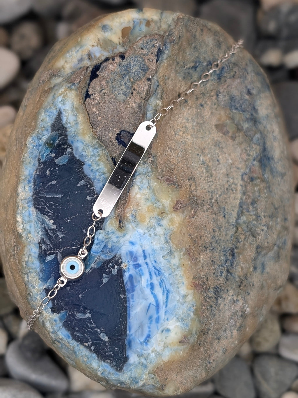 White Chain Bracelet with Evil Eye