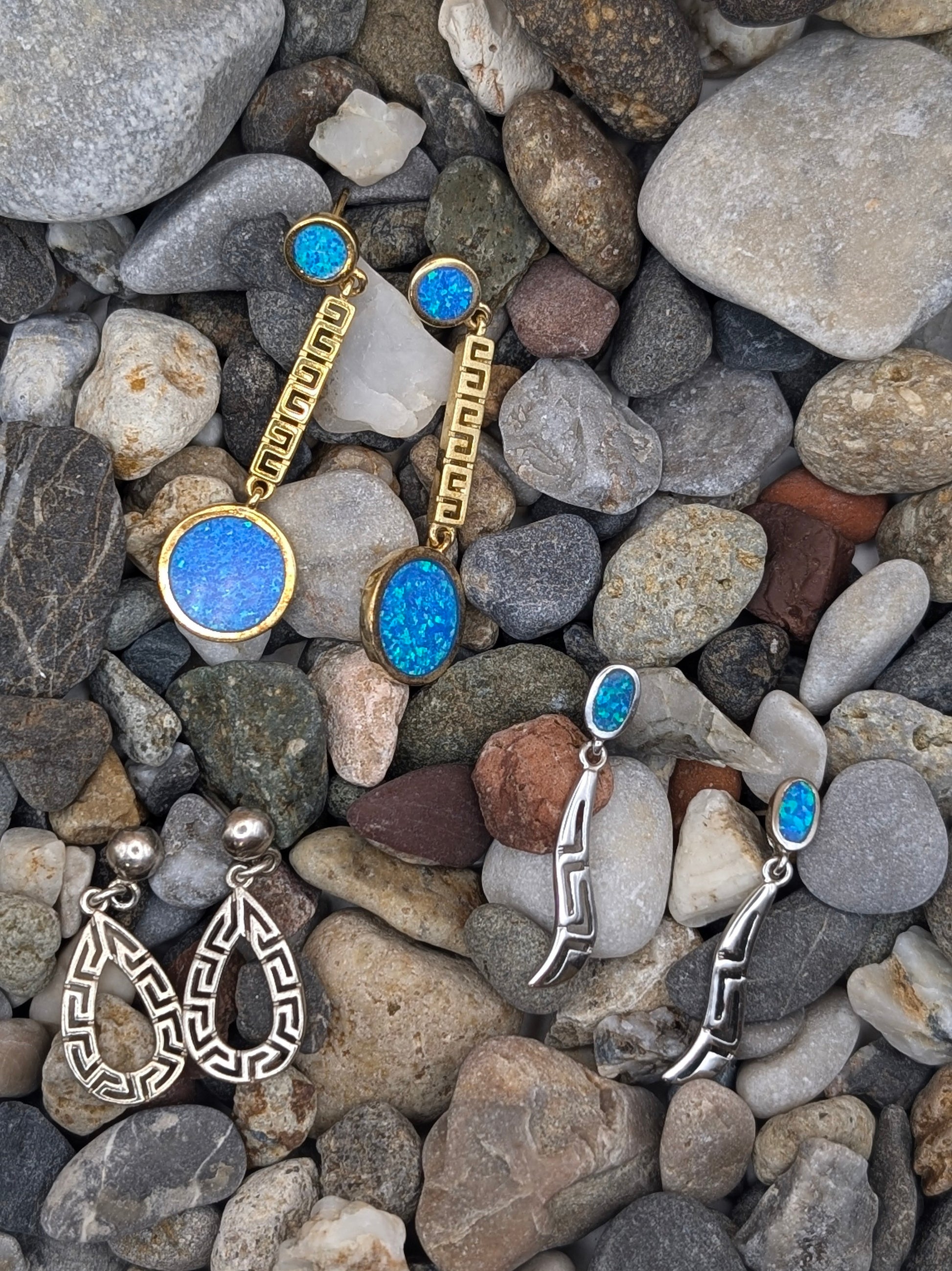 Greek Key Drop SIlver Earrings