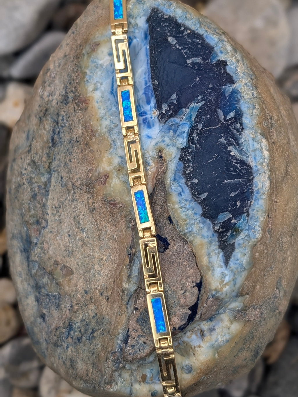Yellow Silver Opal Greek Key Bracelet
