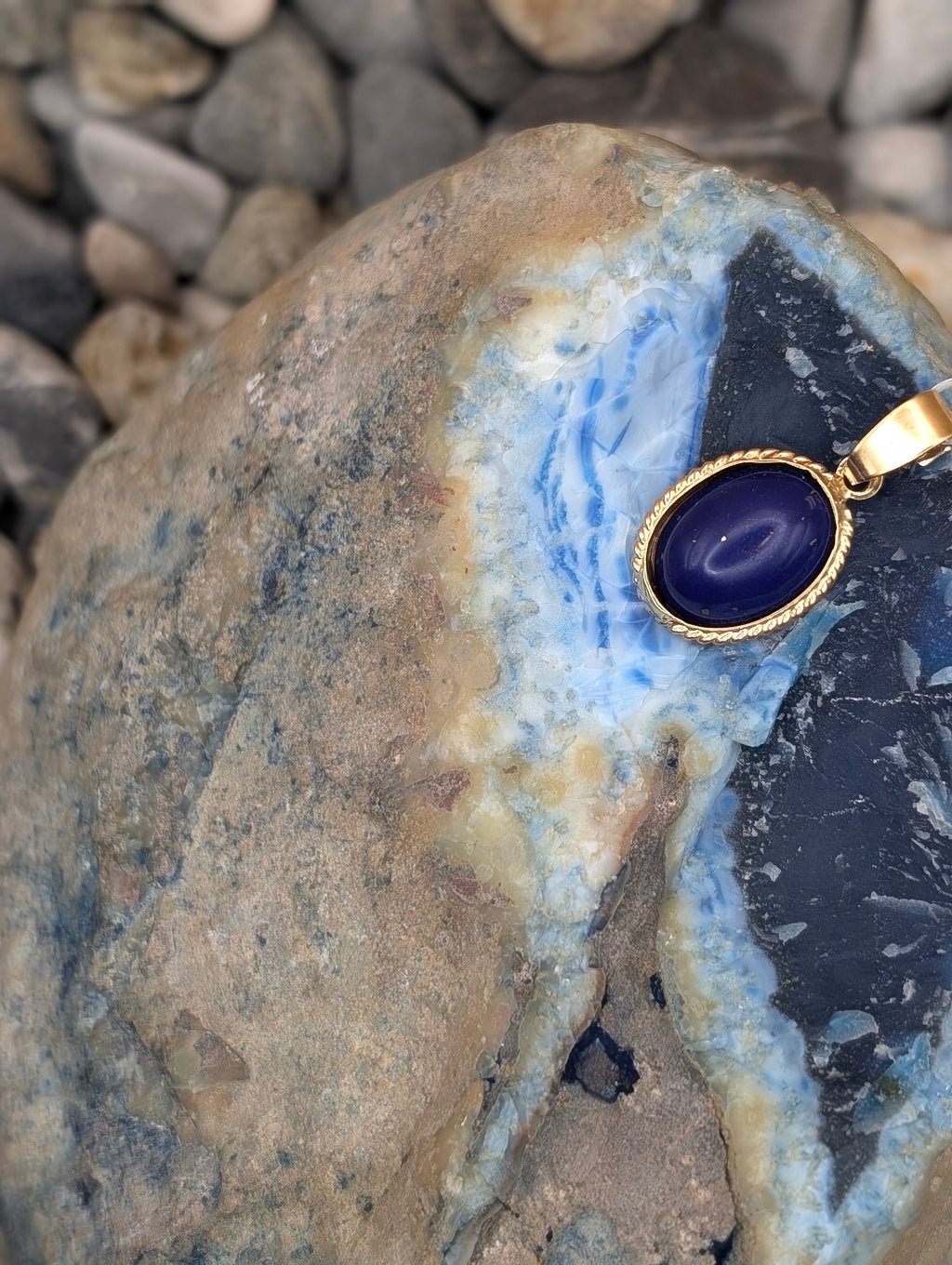 Gold Pendant with Blue Stone