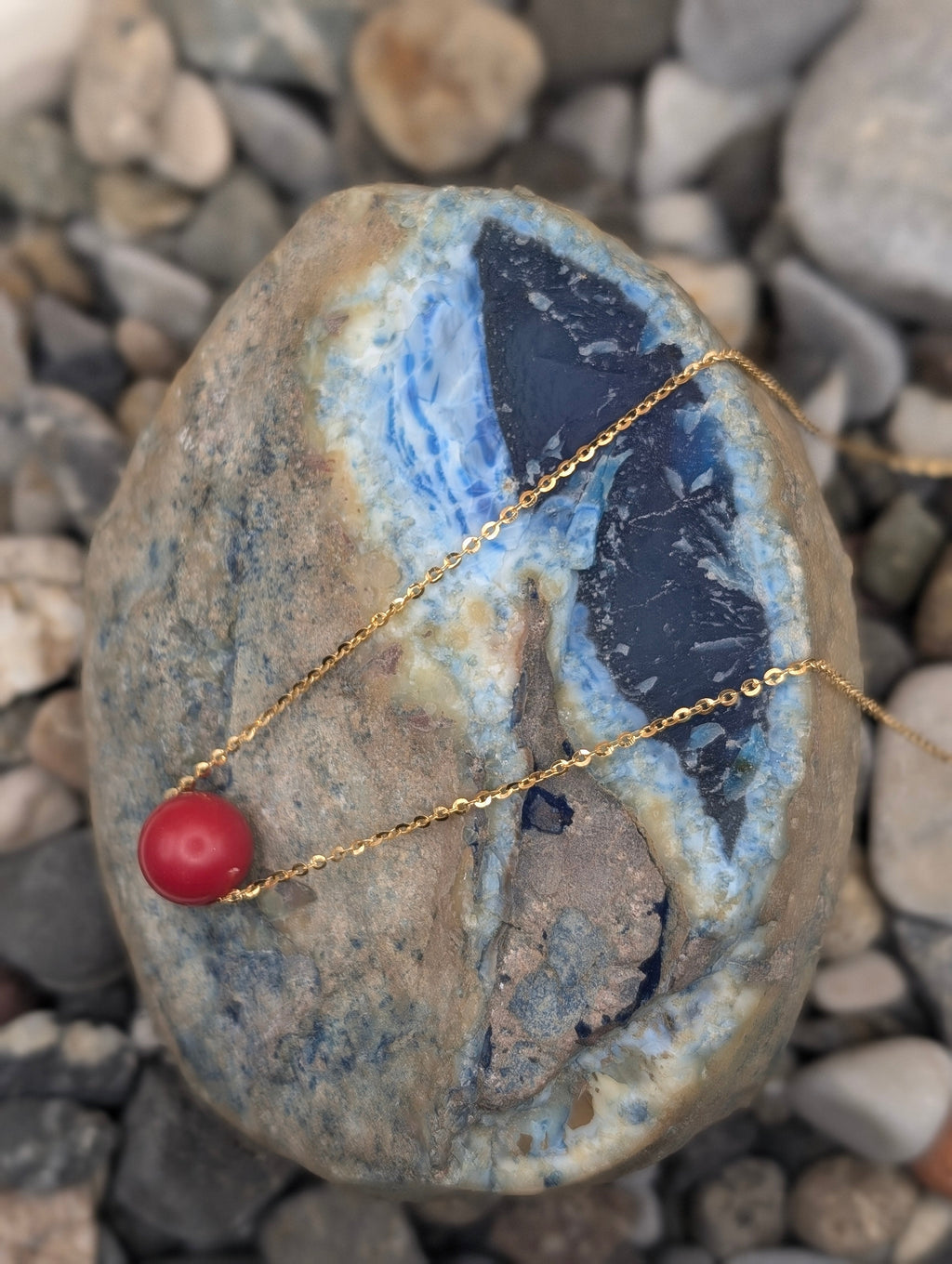 Gold Necklace with Coral Pendant