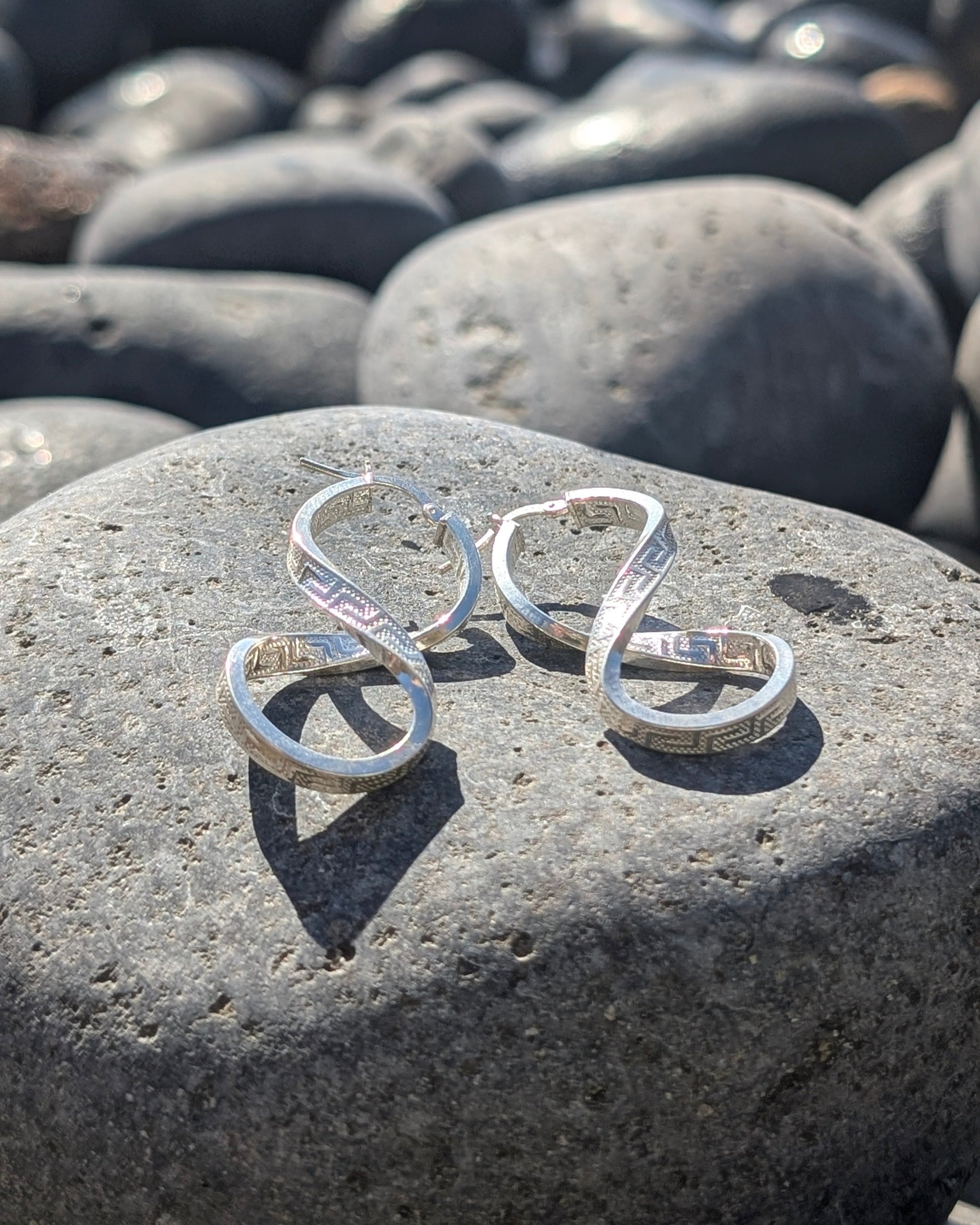 Infinity Greca Silver Hoop Earrings