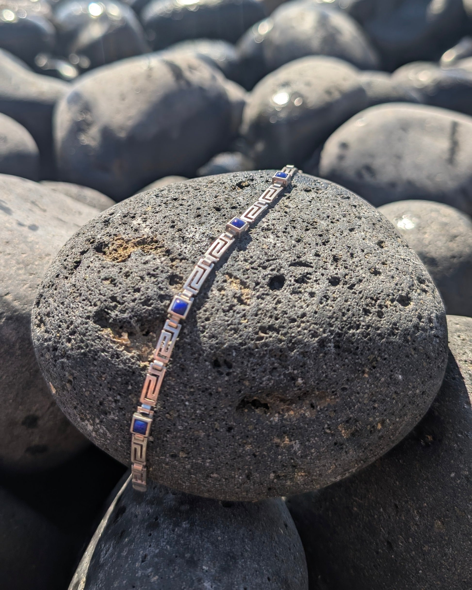 Meander Pattern Bracelet with Blue Stones