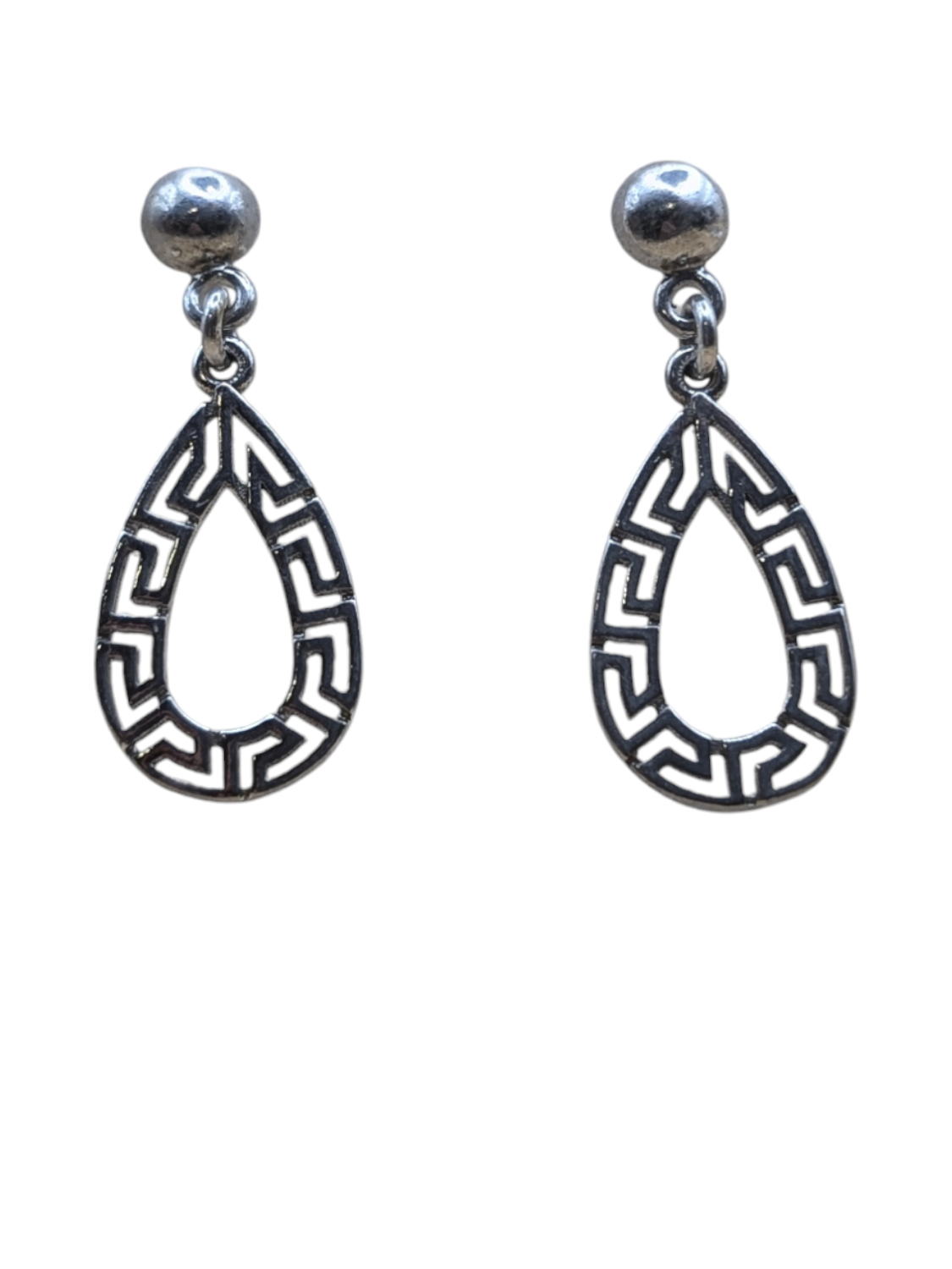 Greek Key Drop SIlver Earrings