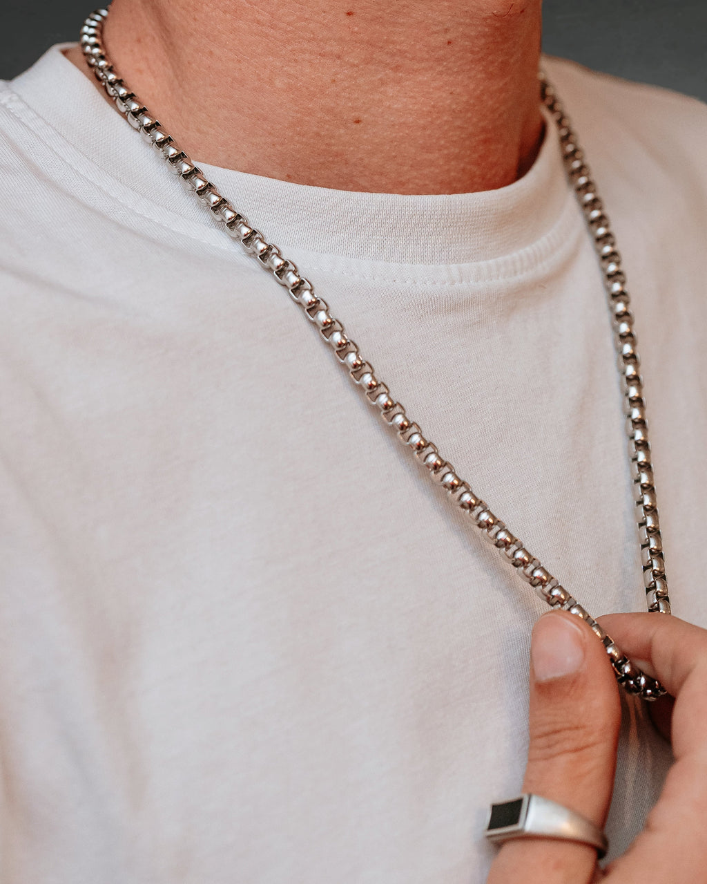 Polished Steel Box Chain Necklace