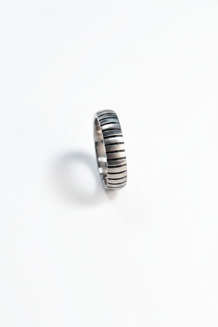 Ribbed Steel Band Ring