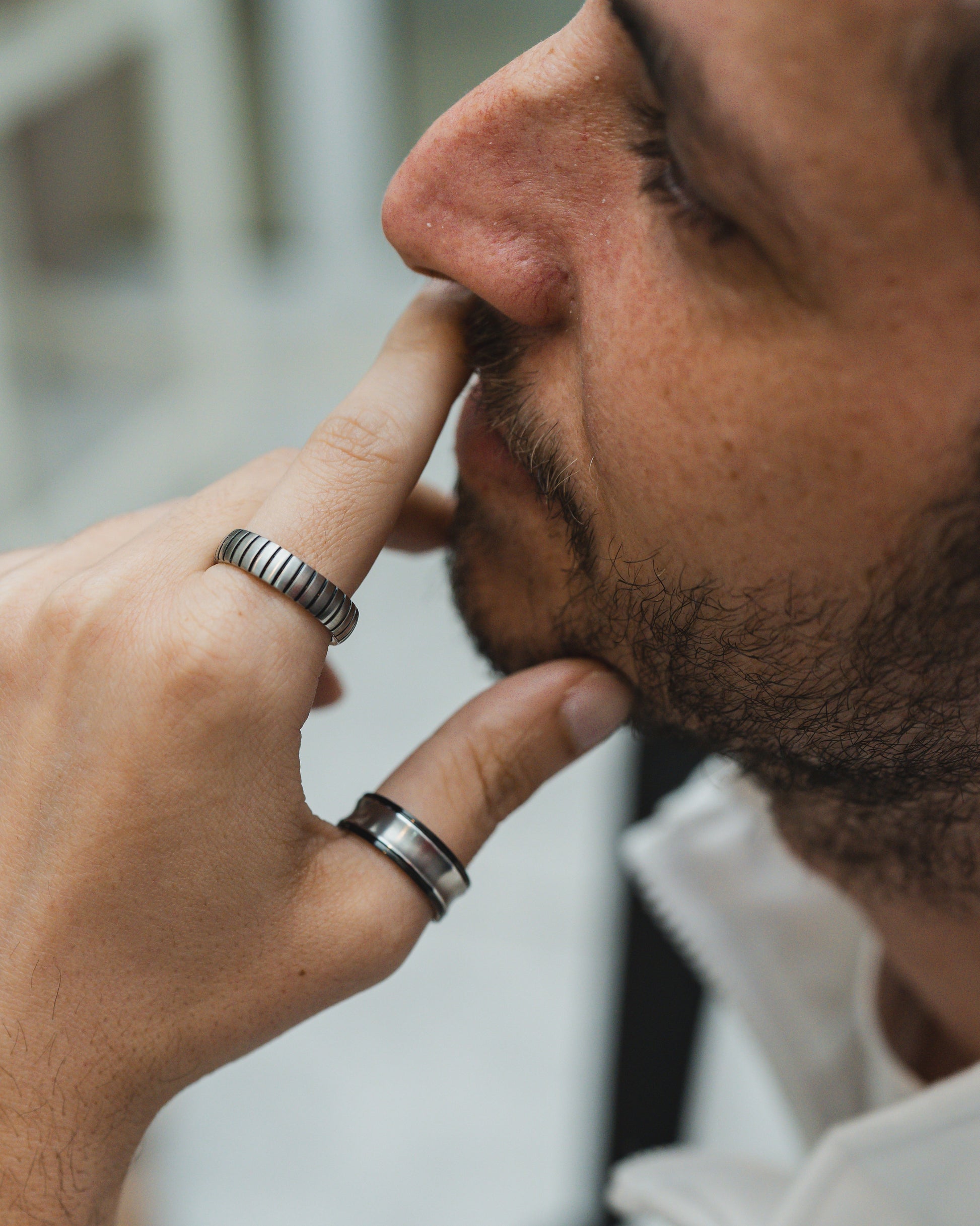 Ribbed Steel Band Ring