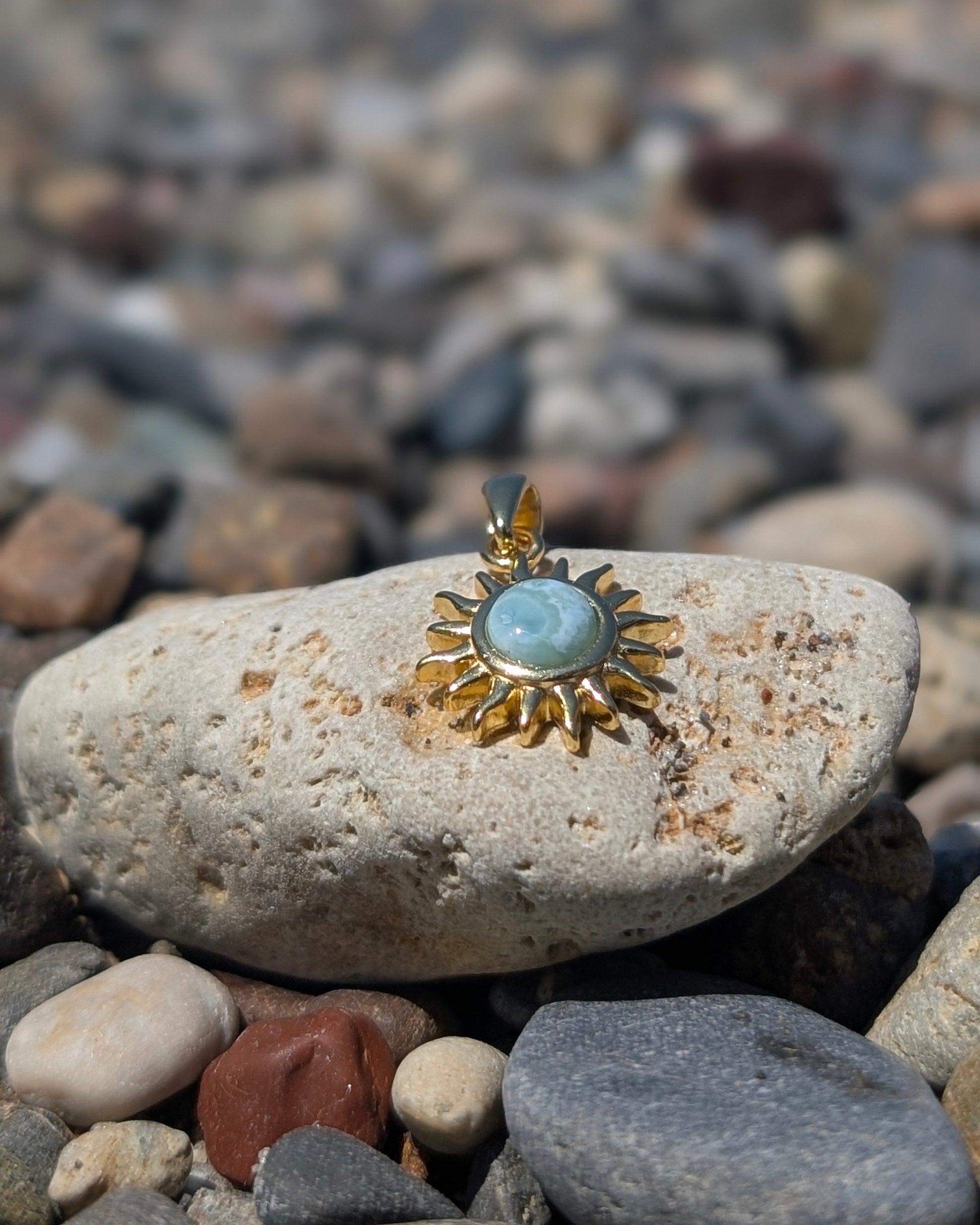 Silver Sun Pendant with Larimar Gemstone