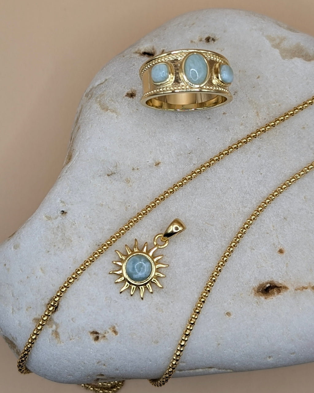 Silver Sun Pendant with Larimar Gemstone
