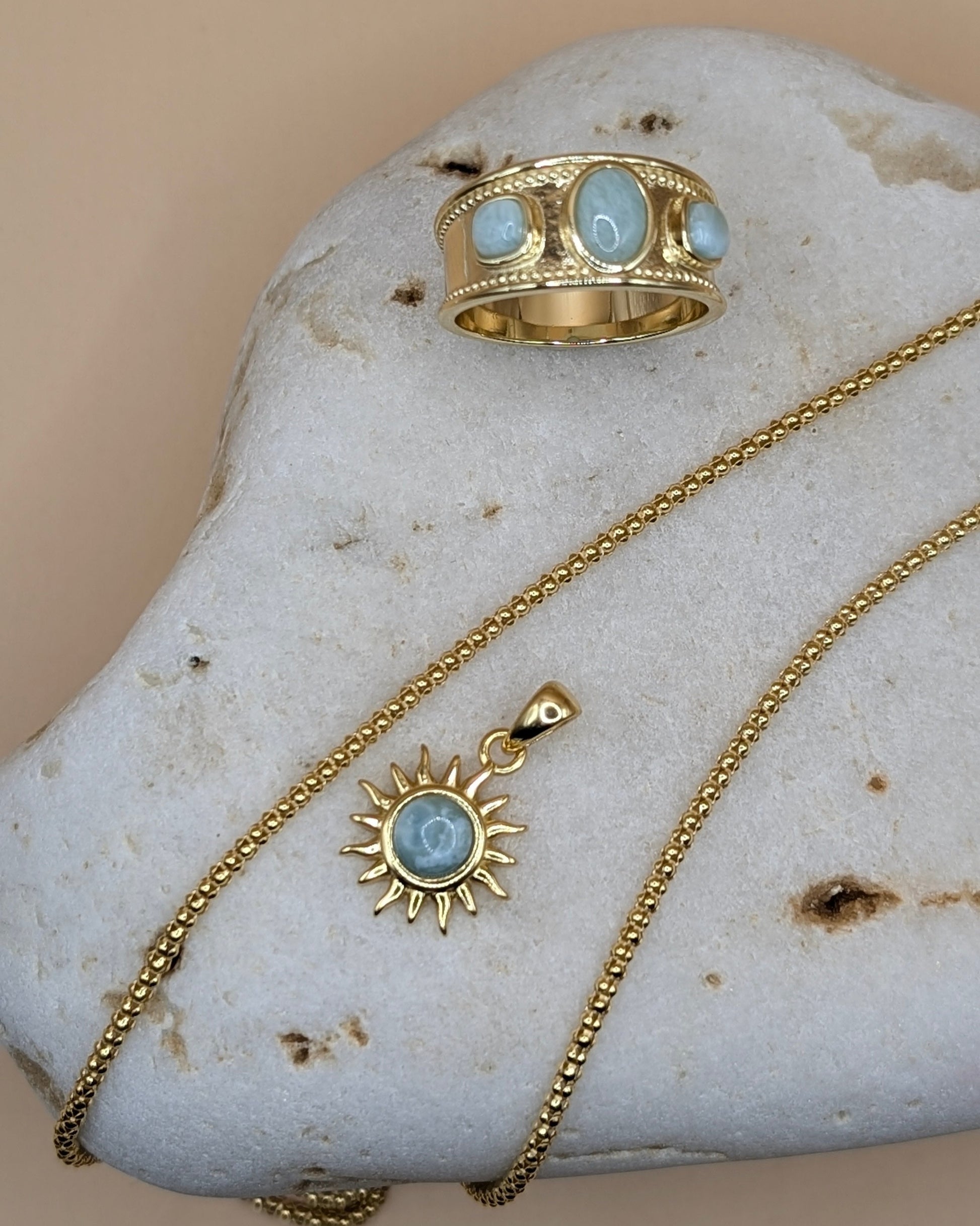 Silver Sun Pendant with Larimar Gemstone