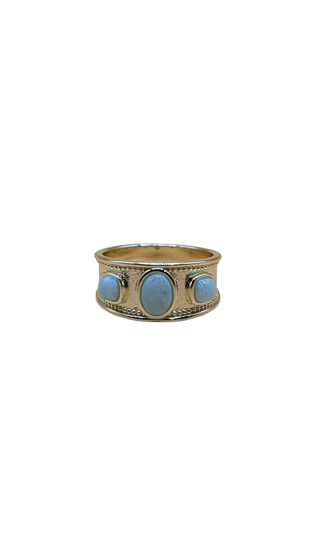 Sterling Silver Wide Band Ring with Blue Gemstones – Bold Artisan Statement Ring