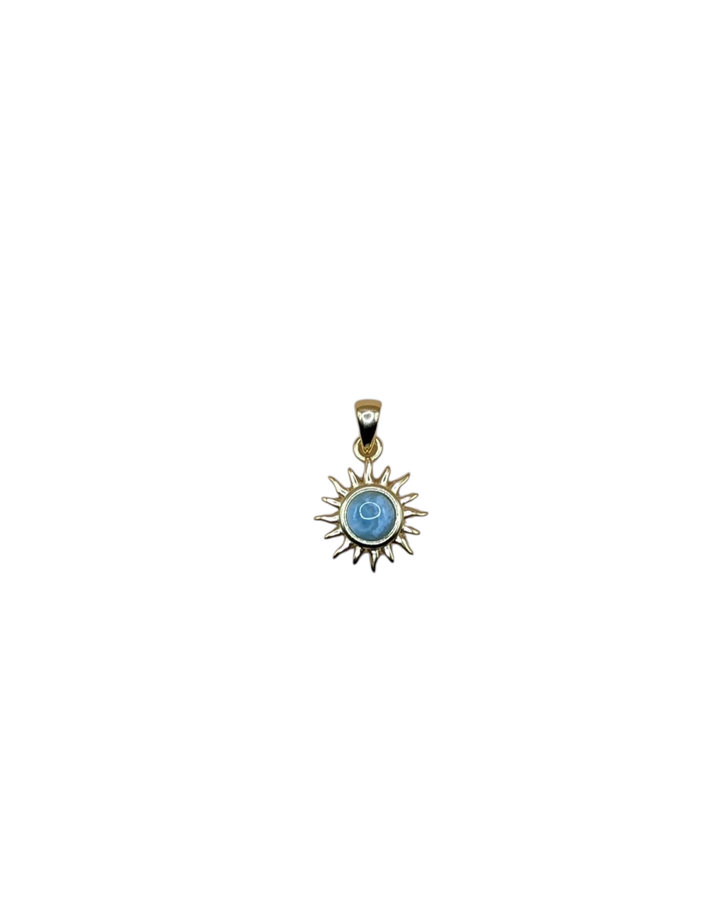 Sterling silver sun pendant with round Larimar gemstone