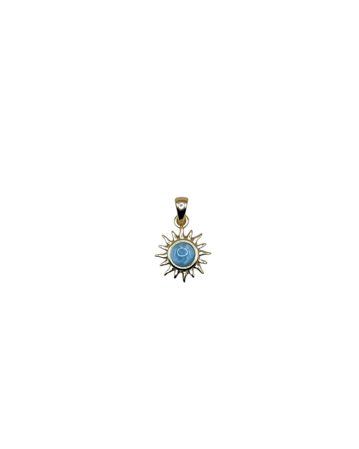 Sterling silver sun pendant with round Larimar gemstone