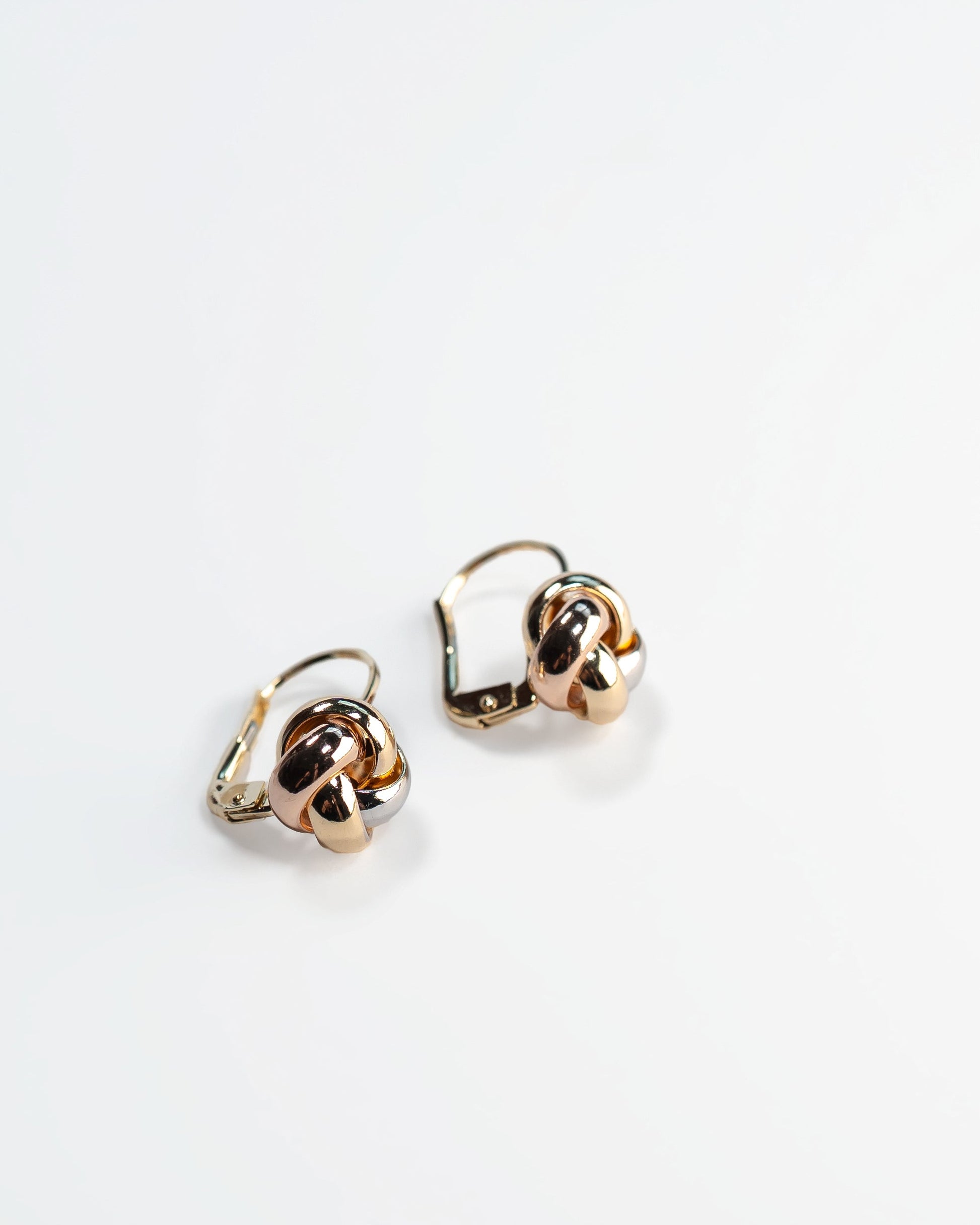 Tricolor Knot Earrings – Gold Silver Rose Mixed Metal