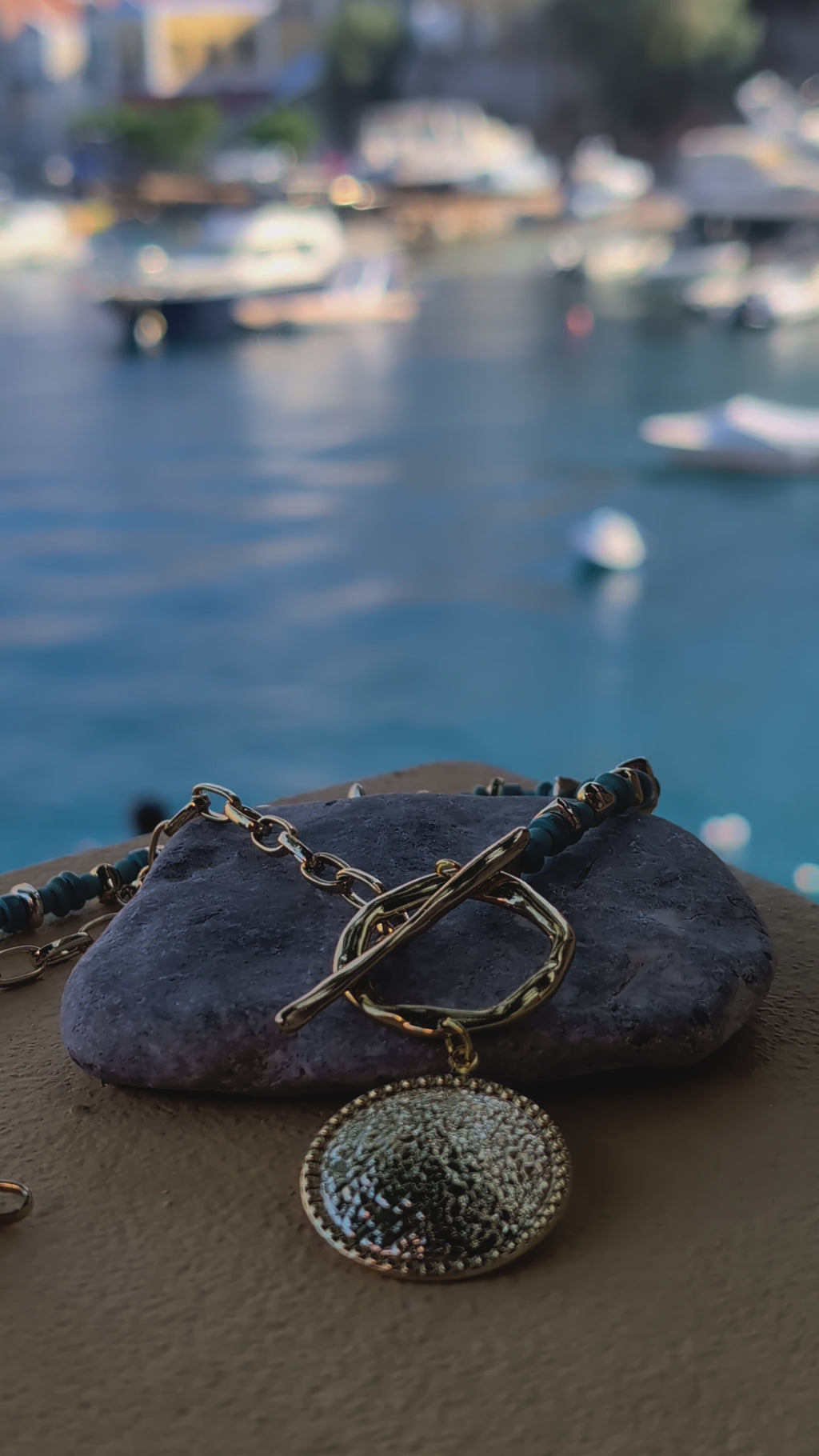 Yellow Steel Necklace with Turquoise stones