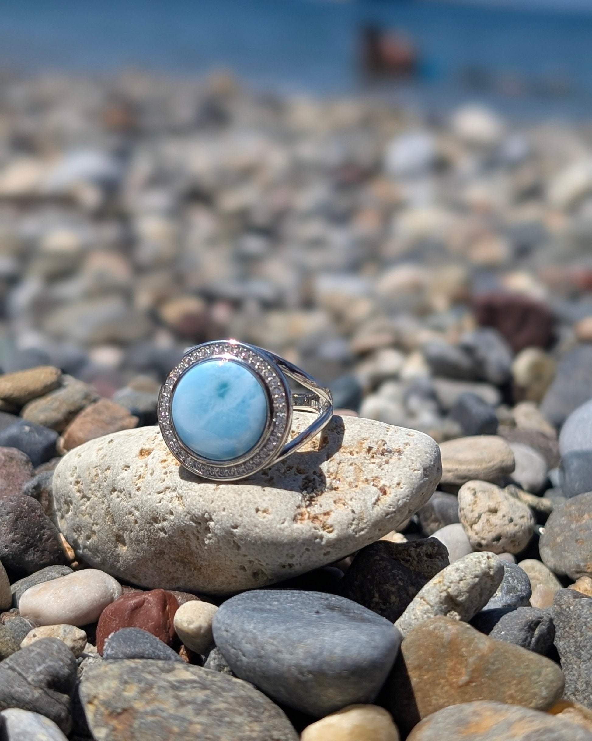 Sterling Silver Larimar Halo Ring