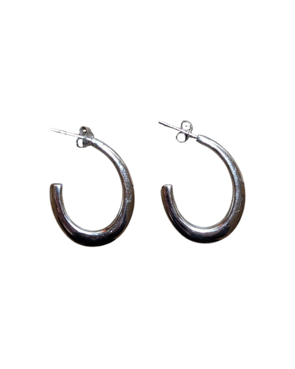 Pair of chunky silver open hoop earrings with stud post backs