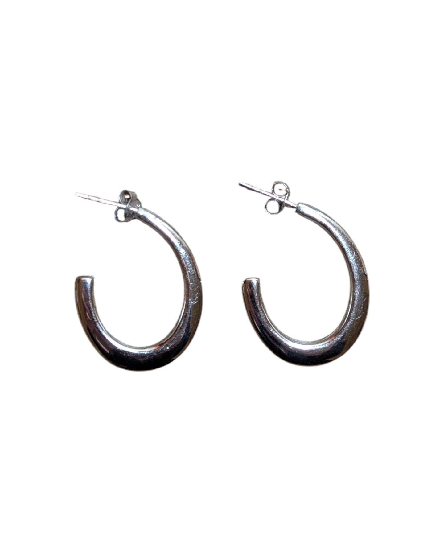 Pair of chunky silver open hoop earrings with stud post backs