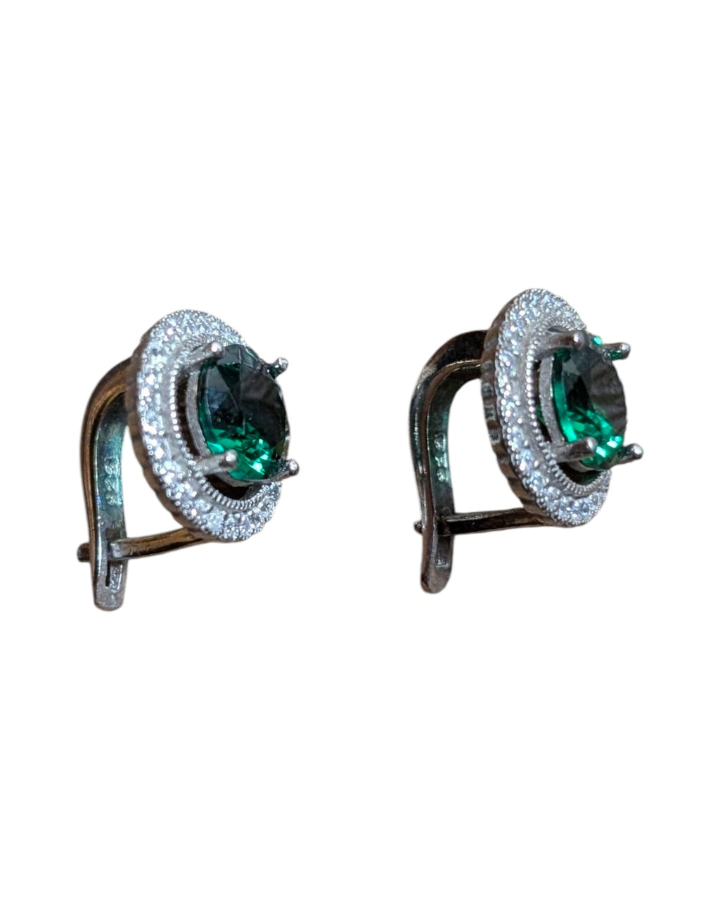 Silver earrings with green zircon and white halo stones – elegant silver jewellery selected by Sifonios Jewellery Kos