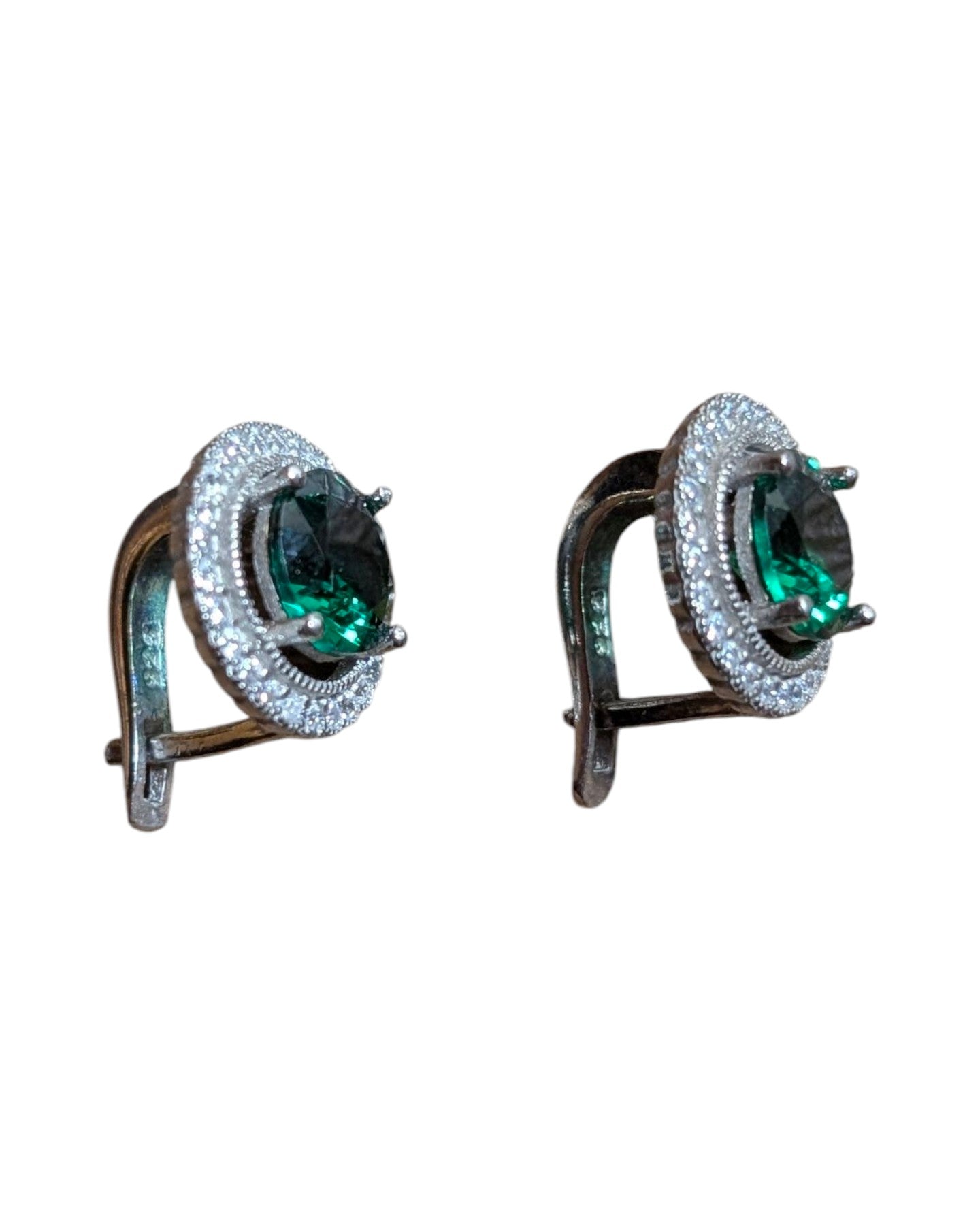 Silver earrings with green zircon and white halo stones – elegant silver jewellery selected by Sifonios Jewellery Kos