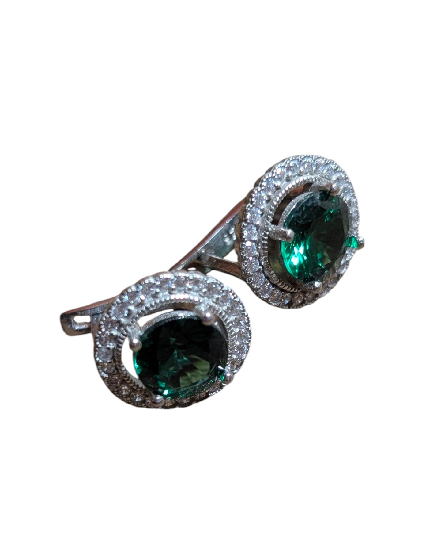 Silver earrings with green zircon and white halo stones – elegant silver jewellery selected by Sifonios Jewellery Kos