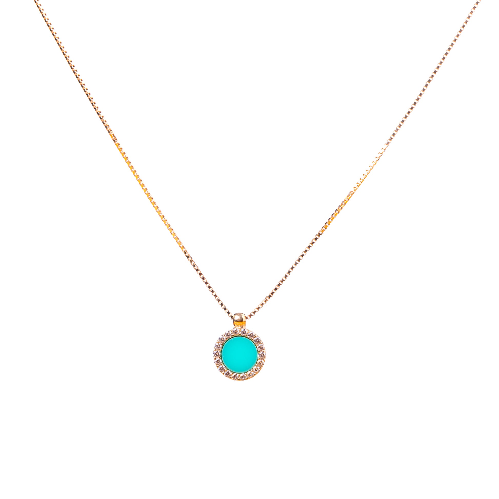 Gold pendant with Turquoise and Zircon Necklace